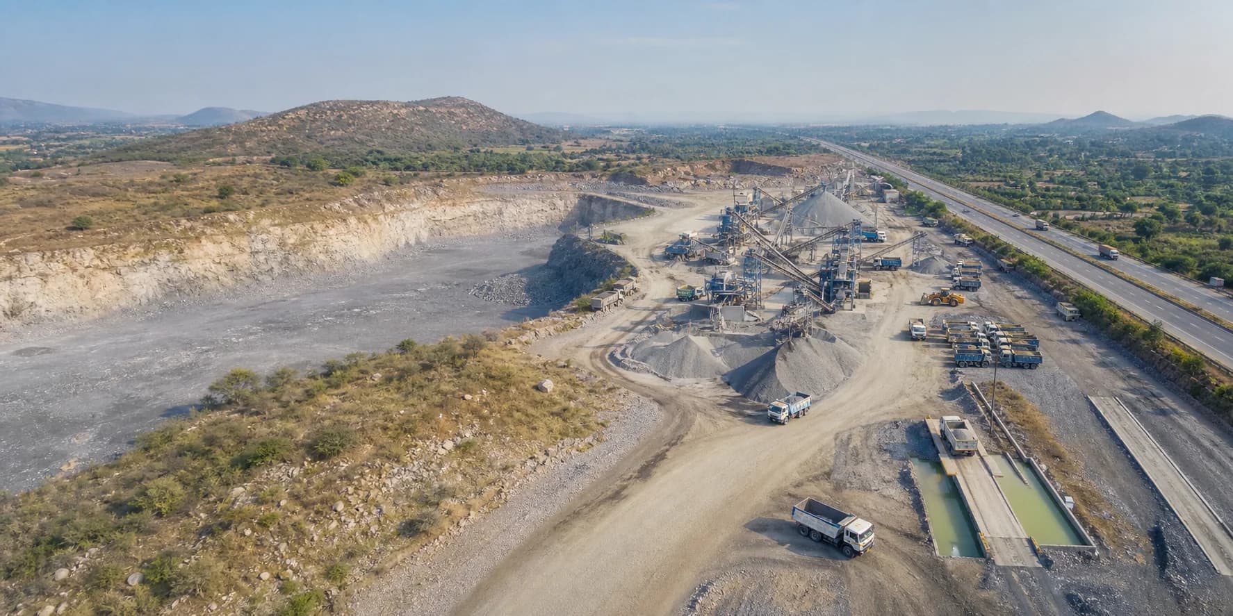 Aerial quarry, crushing and logistics site